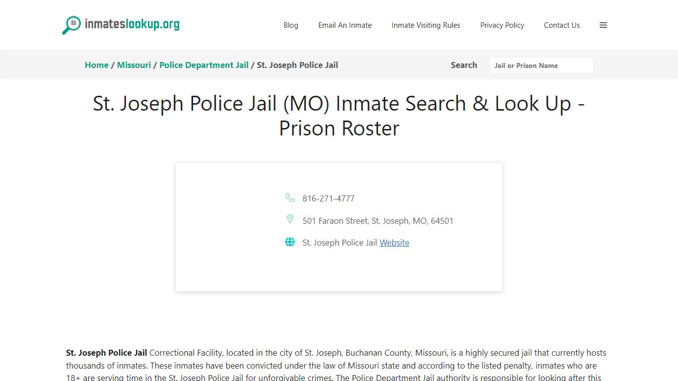 St. Joseph Police Jail (MO) Inmate Search & Look Up - Prison Roster